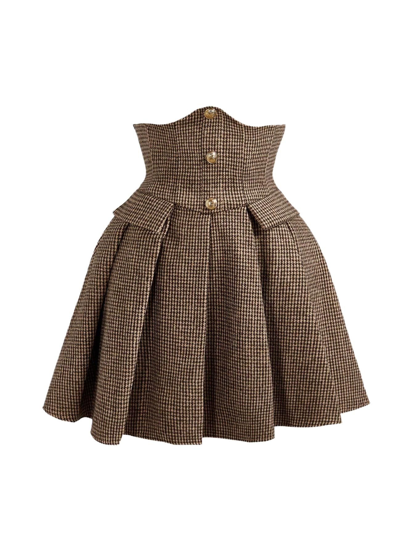 MakeMeChic Womens Plaid Mini Skirt Button Front Pleated A Line Flowy Elegant Houndstooth Skirts