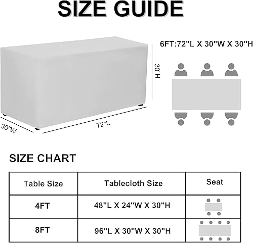 Miniatura 14 de PLOYMONO Paquete de 4 manteles ajustables color negro, fundas de mesa hasta el suelo para mesas rectangulares de 6 pies (72 x 30 pulgadas), mantel
