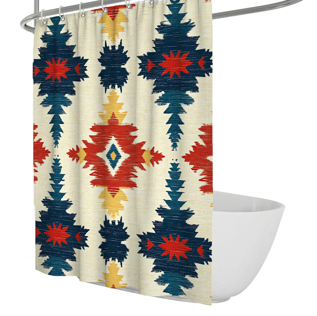 UERWOWELL Vintage Ethnic Aztec Shower Curtain Starburst Jagged Diamond Fabric Bath Curtains Rustic Country Bathroom Decor Waterproof Washable W120xL200 cm