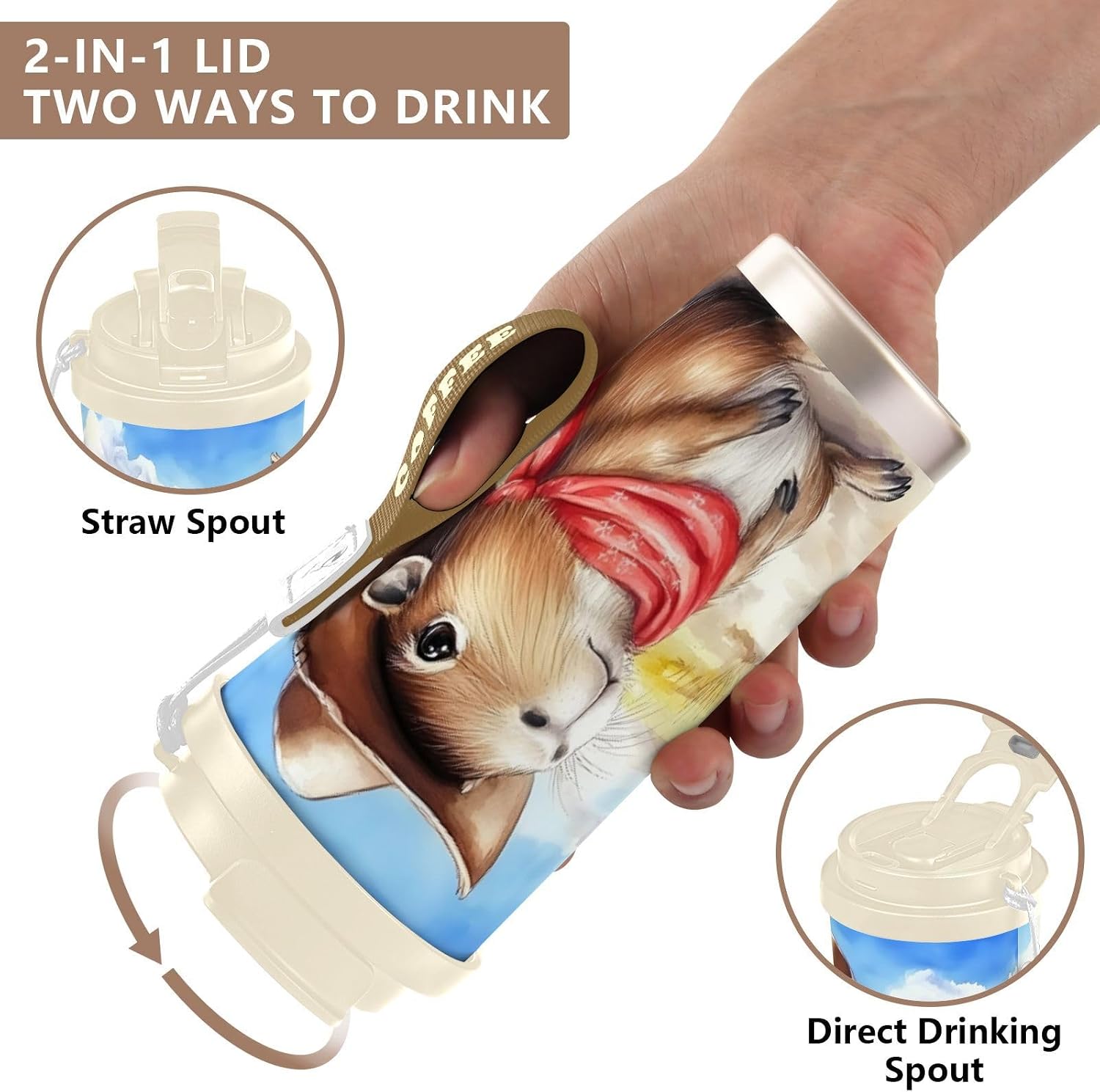 Capybara Cute Desert Insulated Coffee Mug with Straw & Flip Lid, 16.9oz Iced Tumbler Cup, Double Wall Vacuum Mug for Travel Office