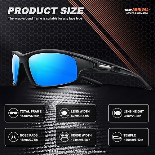 Miniatura 4 de Lentes de sol deportivos polarizados para hombre, 100% protección UV, irrompibles, para pesca, conducción