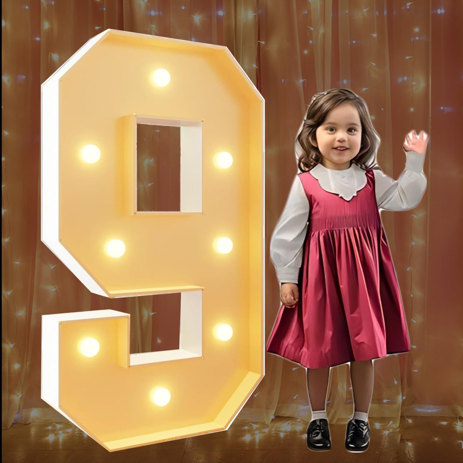 4FT Marquee Light Up Numbers 9 Large Marquee Number for 9th 29th Birthday Party Decoration Giant Mosaic Number for Balloons Wedding Decor Pre-cut Frame — image 1