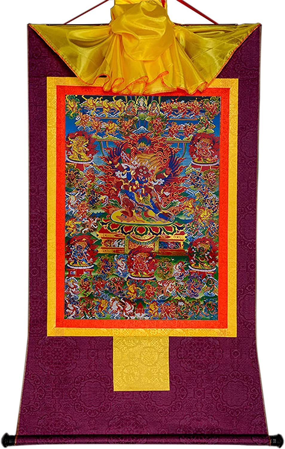 VHKJewE 58 Wrathful Deities of the Bardo Thodol, Buddhist Thangka Brocade(Purple,Small(35cm*27cm))