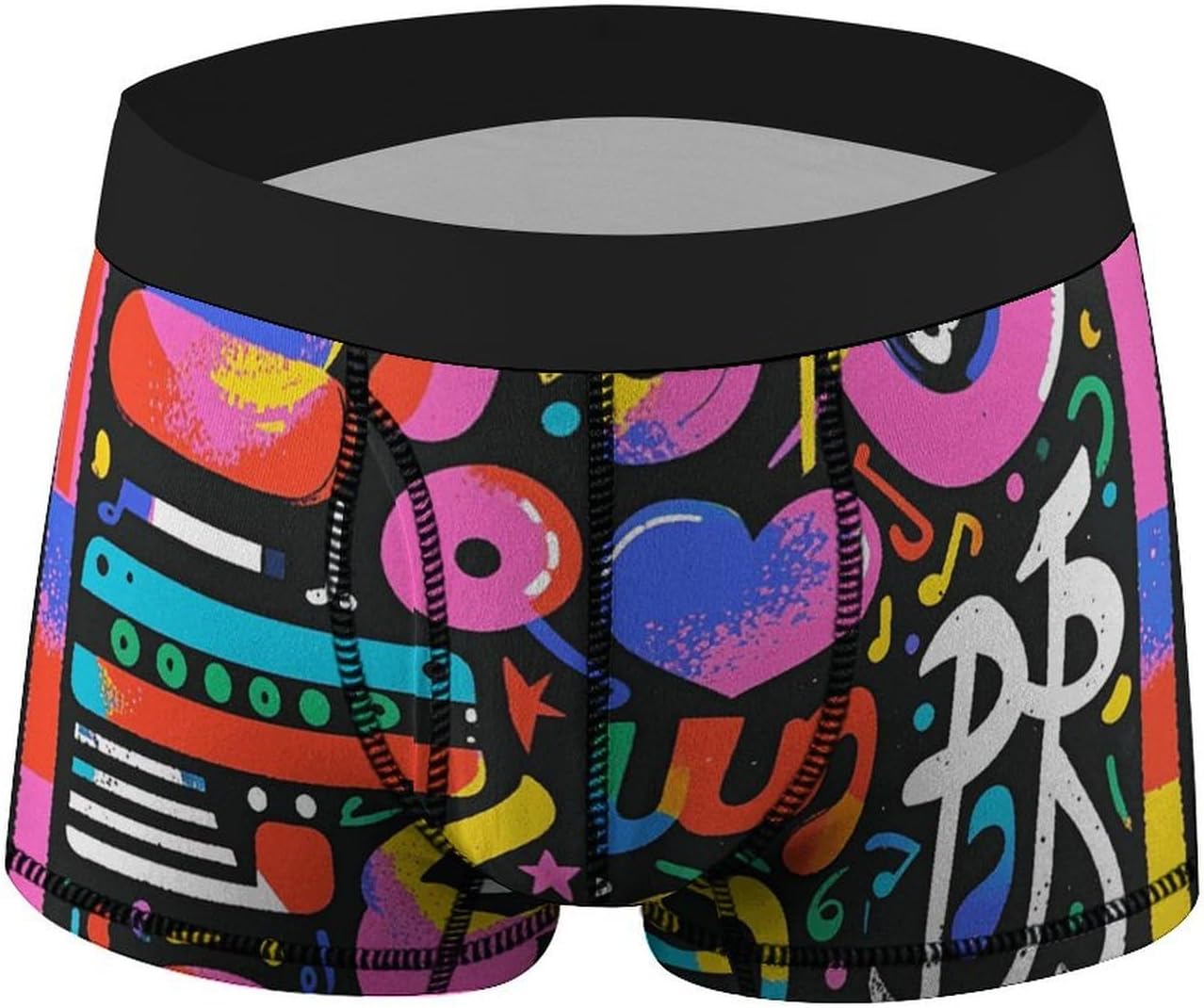 Music Graffiti Style Mens Boxer Briefs Short Breathable Underwear Trunks Soft Moisture-Wicking Boxer Shorts Novelty Underpants L White