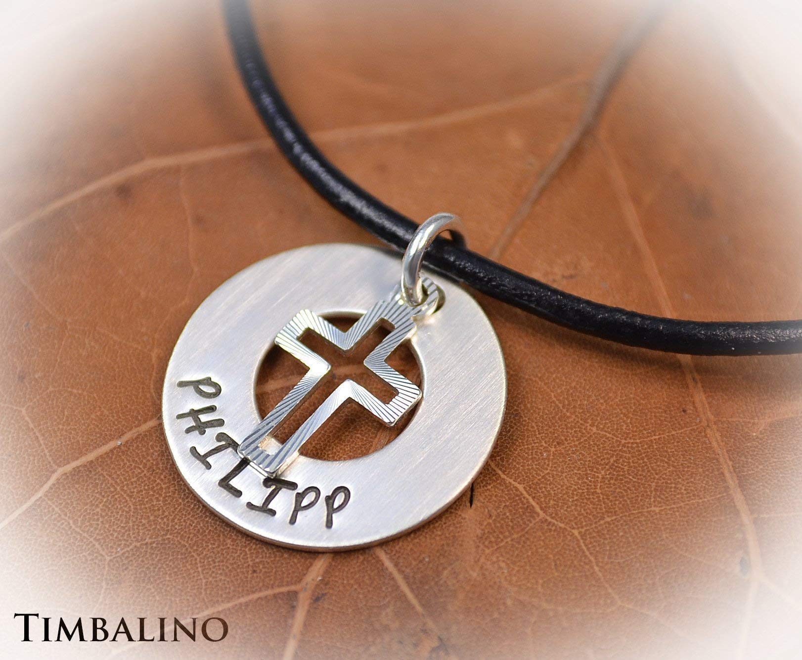 Personalisierte Taufkette 925 Silber mit Kreuz & Wunschname – Handgefertigte Lederkette für Jungen & Mädchen – Individuelles Geschenk zur Kommunion, Konfirmation & Geburt