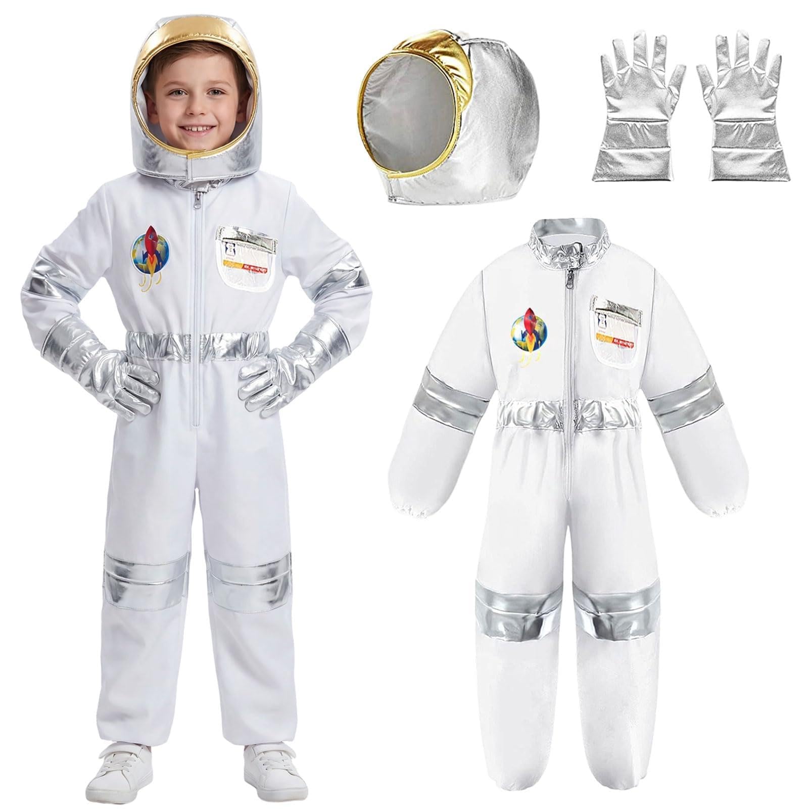 Meriviva Kids Astronaut Costume, Space Costume Kids Set including Jumpsuit Helmet Gloves ID Card