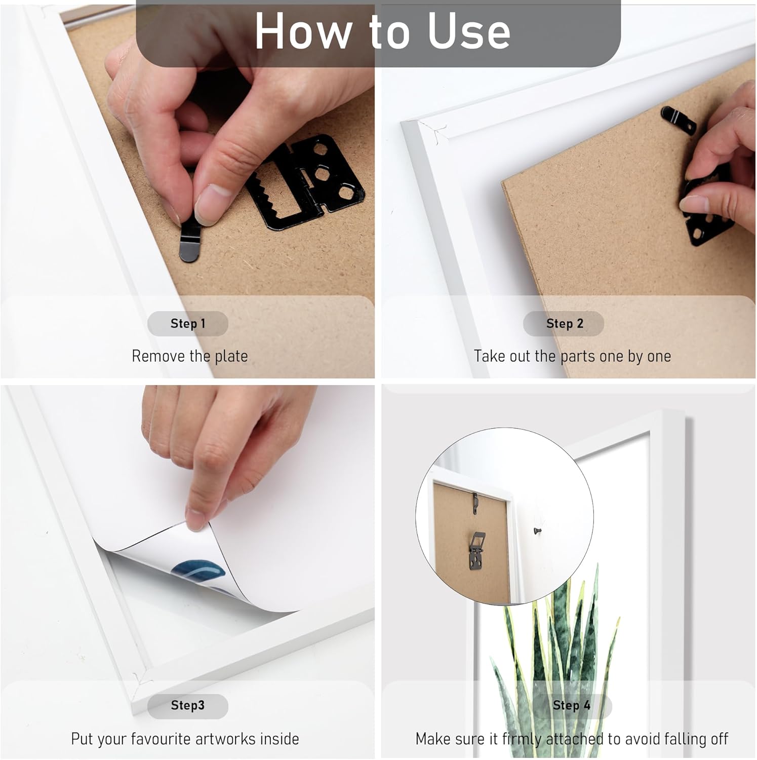 ArtbyHannah Framed Bathroom Wall Decor, Navy Blue Wall Art with White Frame and Watercolor Floral Prints Pictures for Kitchen Bedroom Home Decorations (4 Pack, 10x10 Inch)