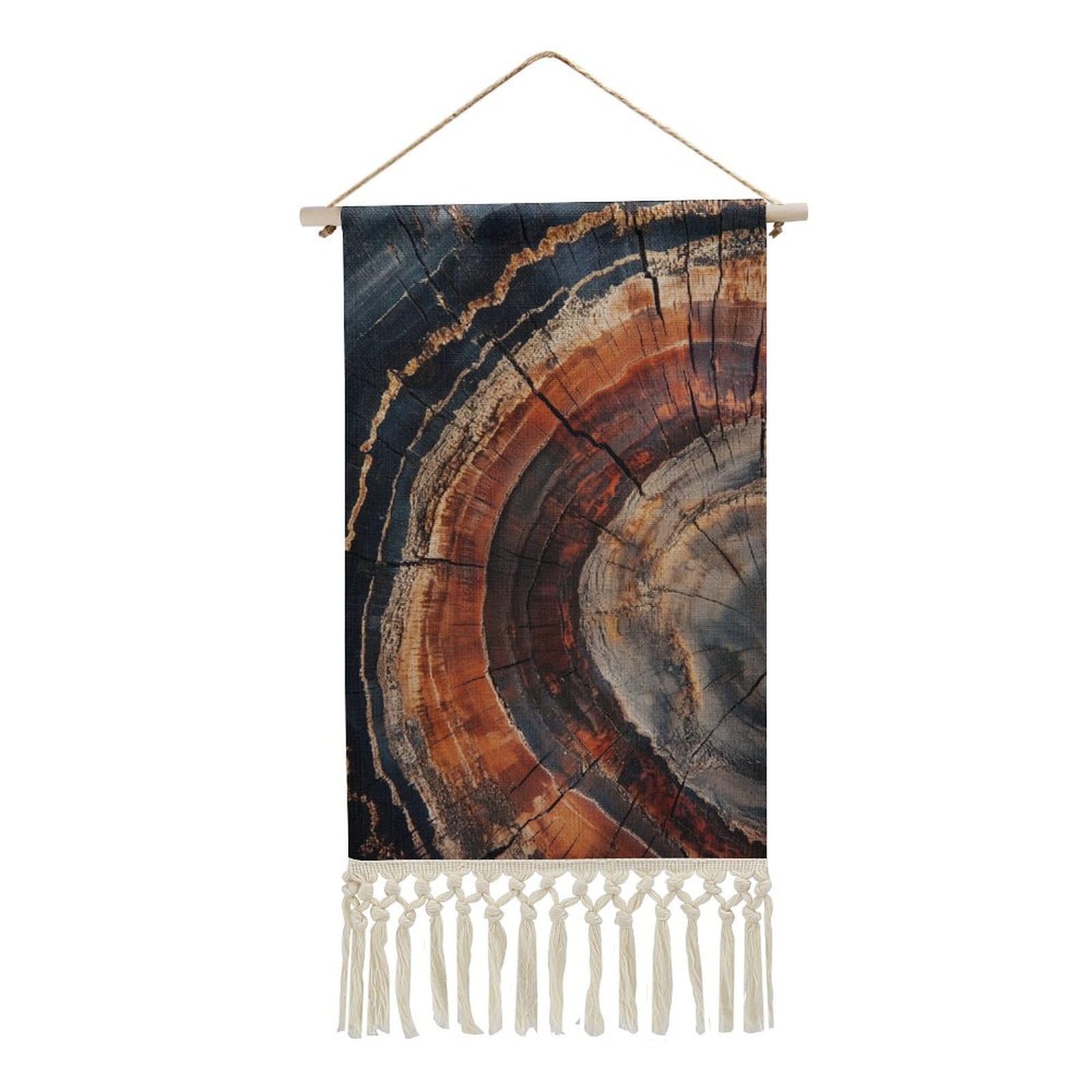 Jubonexis Linen Wall Tapestry,Cross-section of An Old Tree Trunk Vintage Wall Hanging Poster with Tassel And Wooden Hanging Rod
