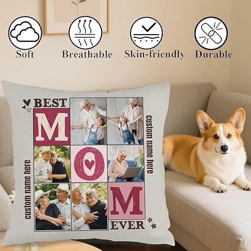 Miniatura 4 de Personalized Pillow Cover Featuring 6 Images and Personalized Text for Mom, Soft Cushion Ideal as a for Mothers Day Birthdays or Christmas