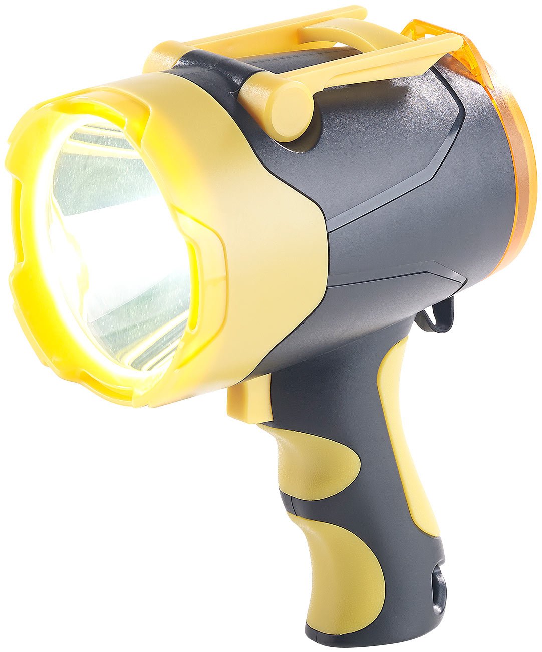 Lunartec Handstrahler: Akku-LED-Handlampe, 10 Watt, bis 400 m Leuchtweite, Powerbank-Funktion (Handscheinwerfer, Akku Handscheinwerfer, Notfall)