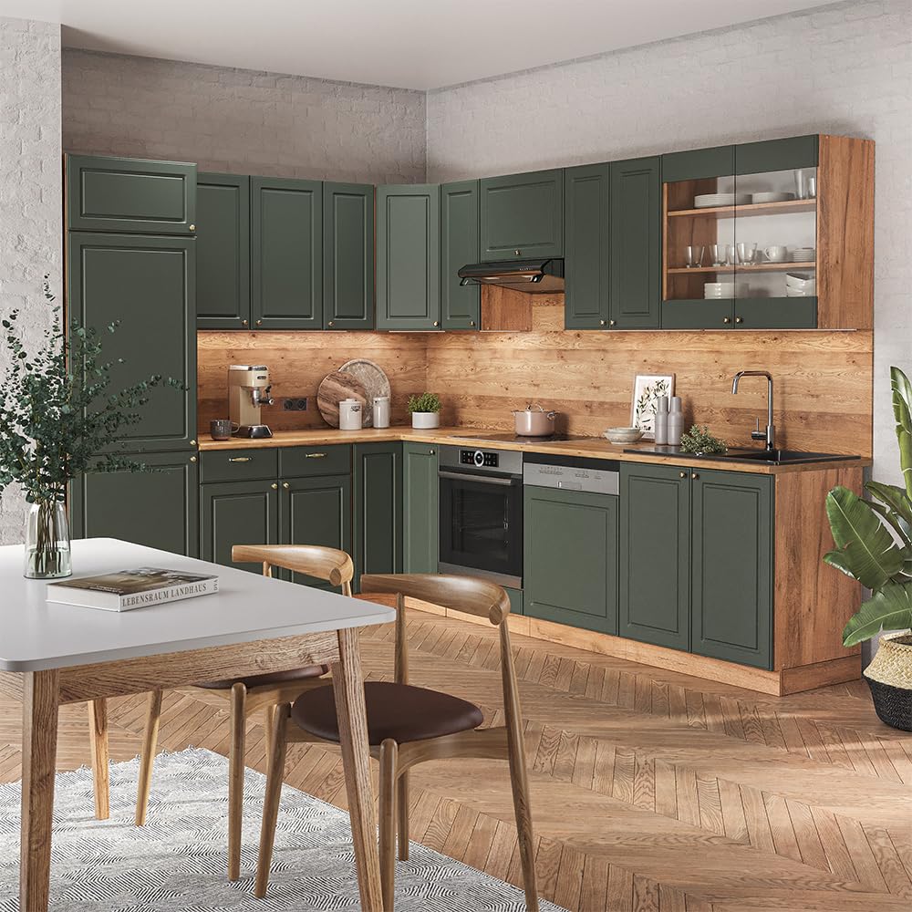 Cuisine Fame-line, Vert Et Or Campagne/anthracite, 355cm , Pt