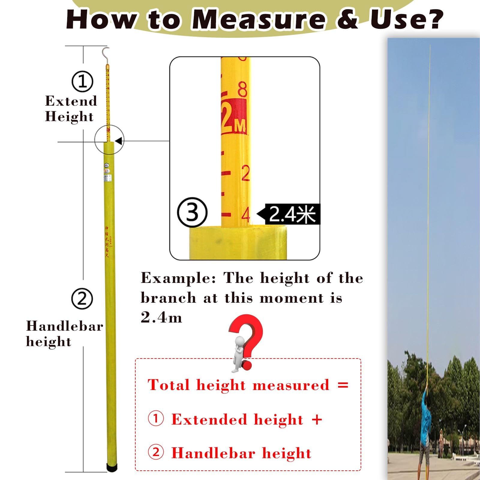 Lot De 1, 2 Ou 3 Bâtons De Mesure De La Hauteur pour Les Ouvriers du Bâtiment, Règle De Mesure en Fibre De Verre Non Conductrice, Bâton D'élévation pour Le Niveau(2pack,59ft/18m)