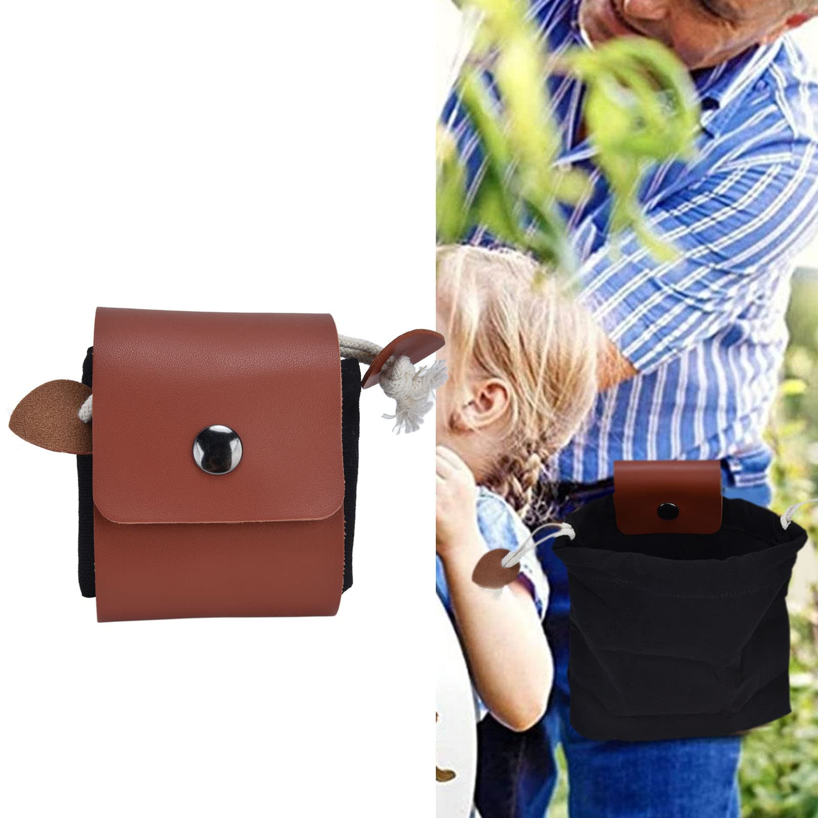 WPKD BLUEIY Foraging Pouch Fruit Picking Bag,Fruit Picking Bag,PU Leather Canvas Picking Storage Bag,Drawstring Buckle Waist Hanging Tool for Mushroom Hunting,Foraging,Gathering (Black) - Image 4