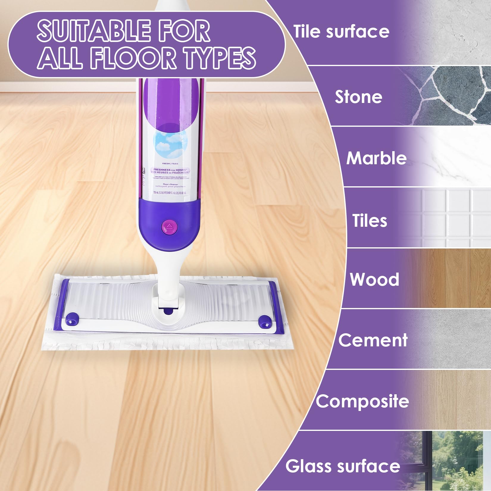 Paquete de 40 almohadillas de repuesto desechables compatibles con Swiffer Power Mop, almohadillas húmedas Swiffer sin perfume, almohadillas húmedas de doble uso para todos los suelos
