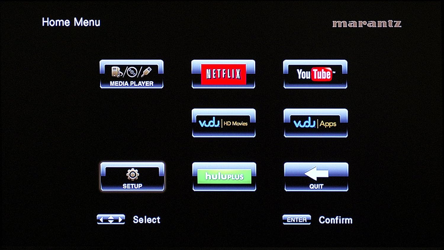 Marantz UD7007 Home Menu with Streaming Apps