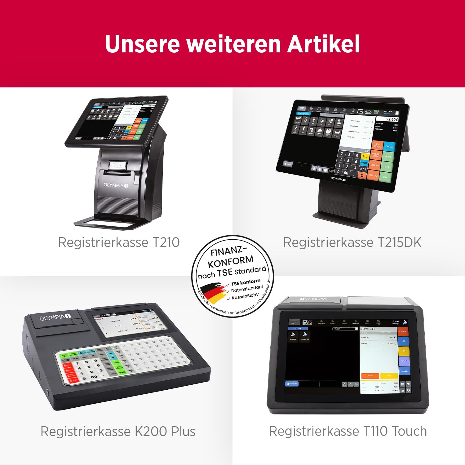 Olympia T400 Kassensystem Touchscreen Kasse Android 11 USB-TSE Registrierkasse Kundenanzeige Cloudoption Komplettsystem