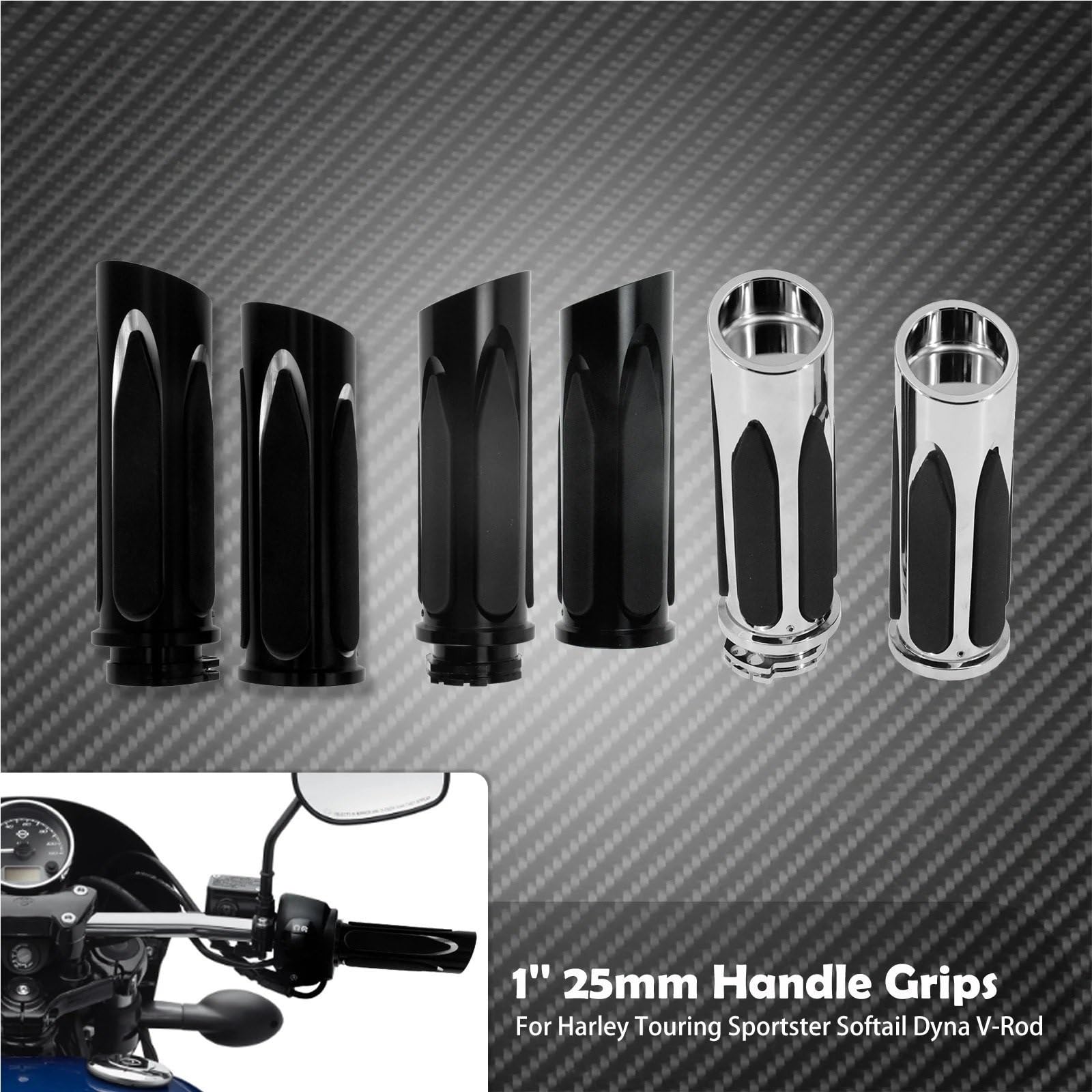 1" uchwyty motocyklowe 25 mm, czarno-chromowane, Pasuje do motocykli Harley Sportster XL Touring FLHR FLHT Dyna Softail V-Rod