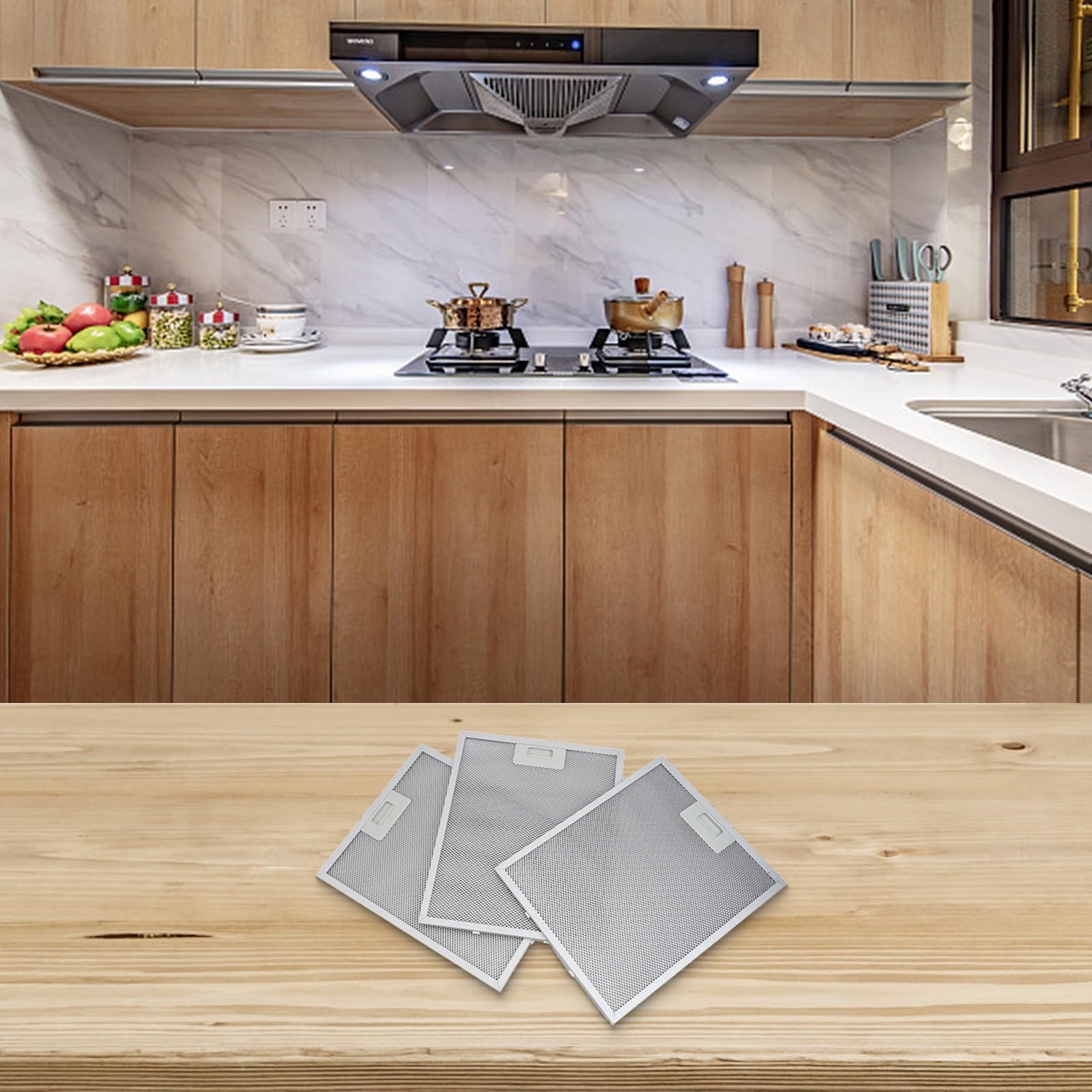 3 filtros de aluminio para campana extractora, 34 x 28 cm, filtro de ventilación de campana extractora de 5 capas para extractor, ventilador, campana extractora, cubierta de malla, filtro