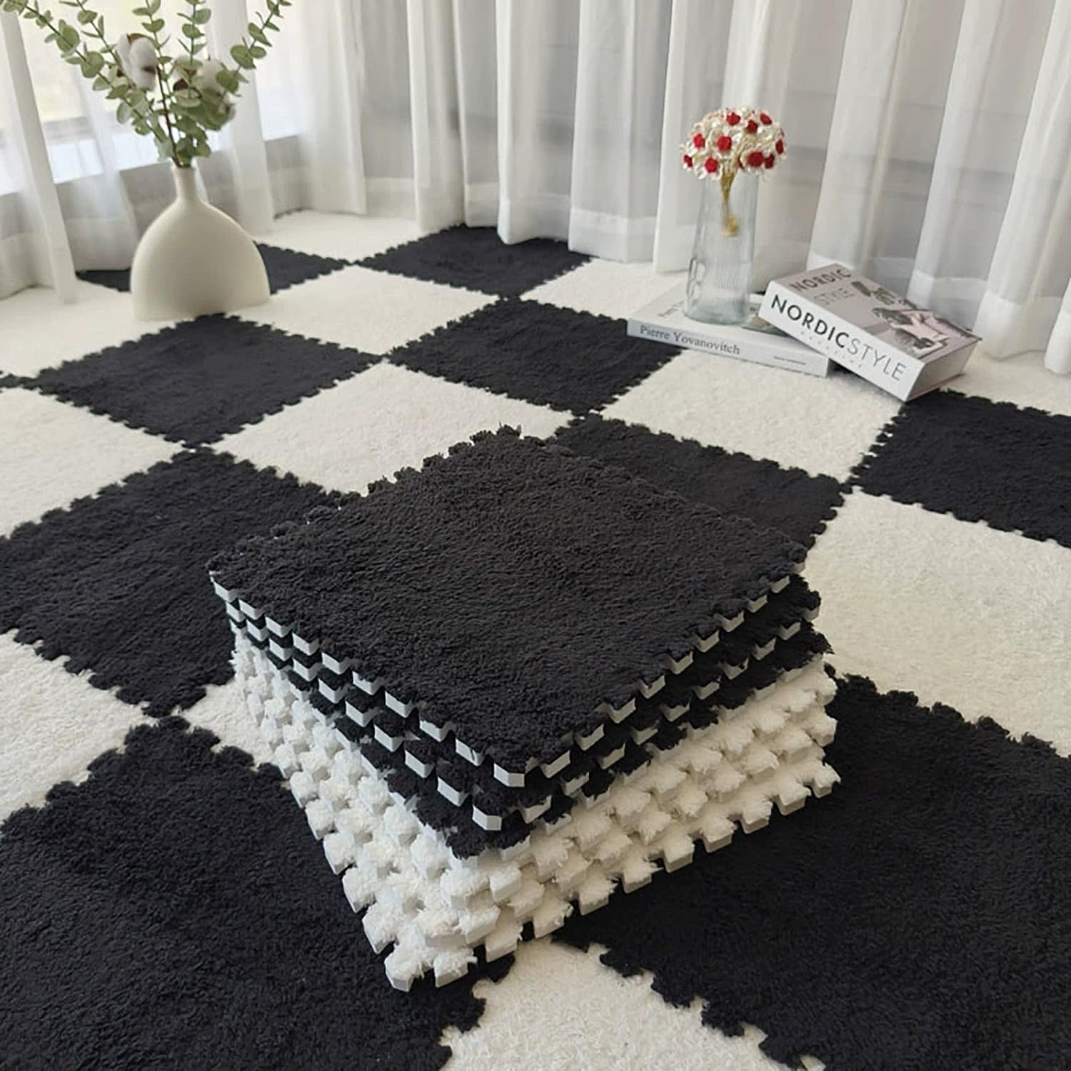 Gsogcax 10PCS Foam Play Mats for Floor 30x30cm Rugs for Living Room Soft Shaggy Rug Baby Large Interlocking Foam Play Mat Carpet Squares Anti-Skid Floor Carpet - Image 2