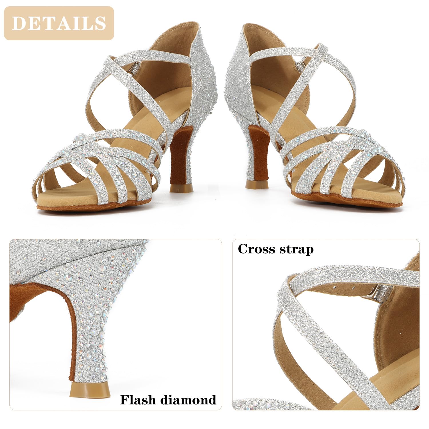 Zapatos de Baile de salón con Diamantes de imitación para Mujer Zapatos de Baile de Salsa Latina Zapatos de Baile de práctica para Fiesta, Zapatos Transpirables para salón de Baile