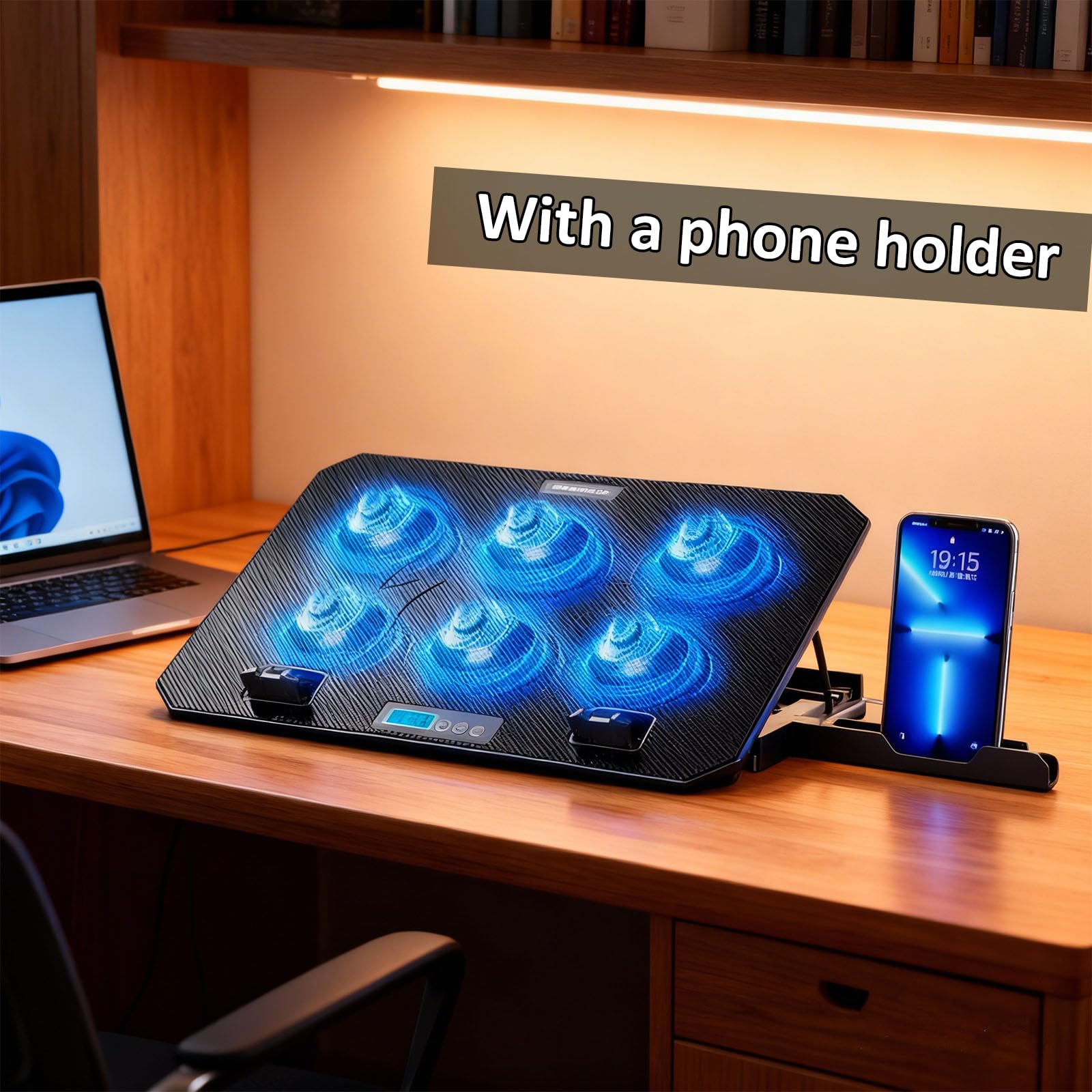 Tappetino Raffreddamento per Laptop, Pressione ergonomica del Collo Regolabile per Supporto in Altezza per Laptop con 2 Porte USB, Supporto per Telefono, Supporto Raffreddamento USB
