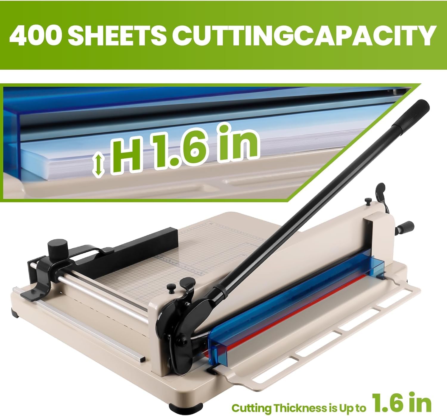 Taglierina a ghigliottina in metallo resistente, tagliacarte manuale da tavolo con blocco lama e pressa per carta, ideale per ufficio, scuola, scrapbooking, 400 fogli