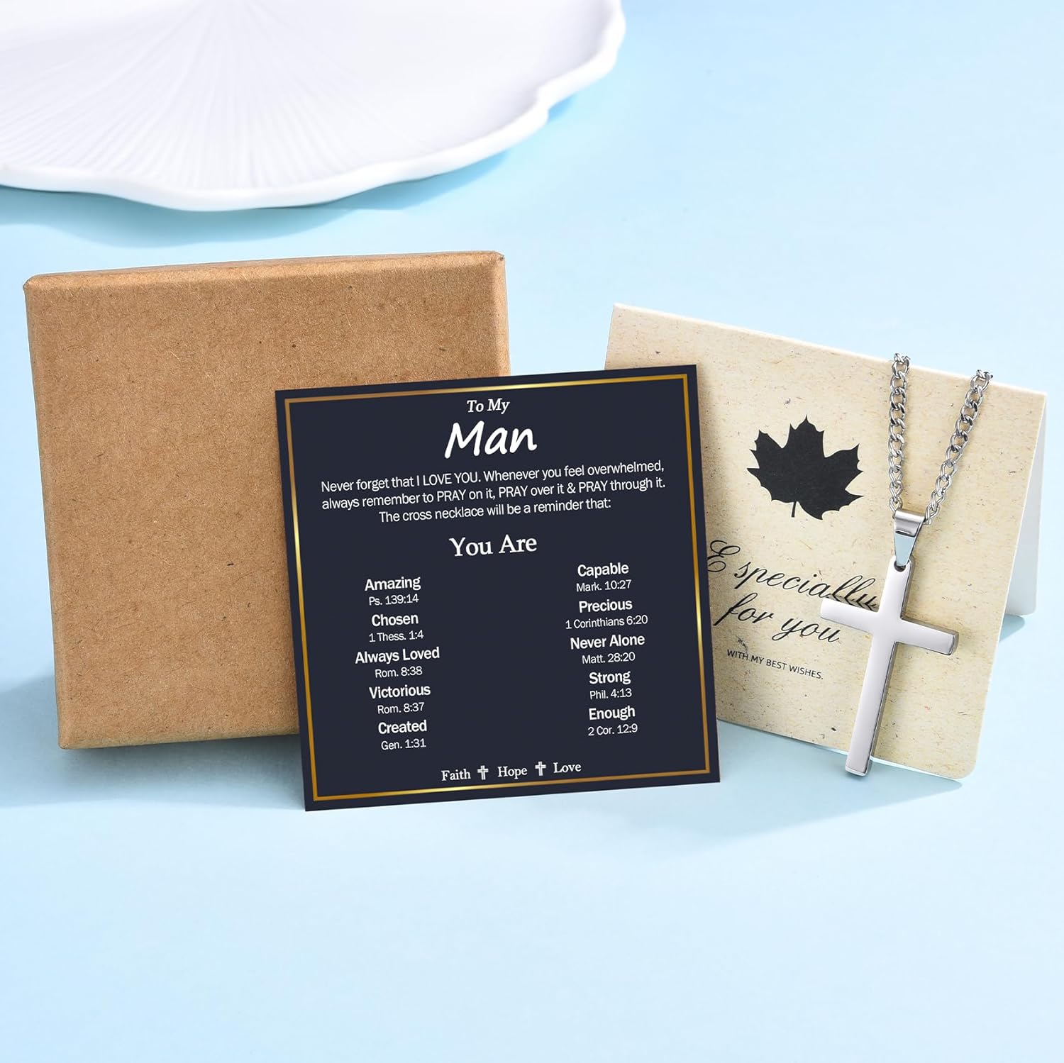 EPIRORA Cross Necklaces Gifts for Men Him, Stainless Steel Cross Necklace Cuban Chain Pendant Necklace Gifts for Son Grandson Brother Nephew Mens - Image 6