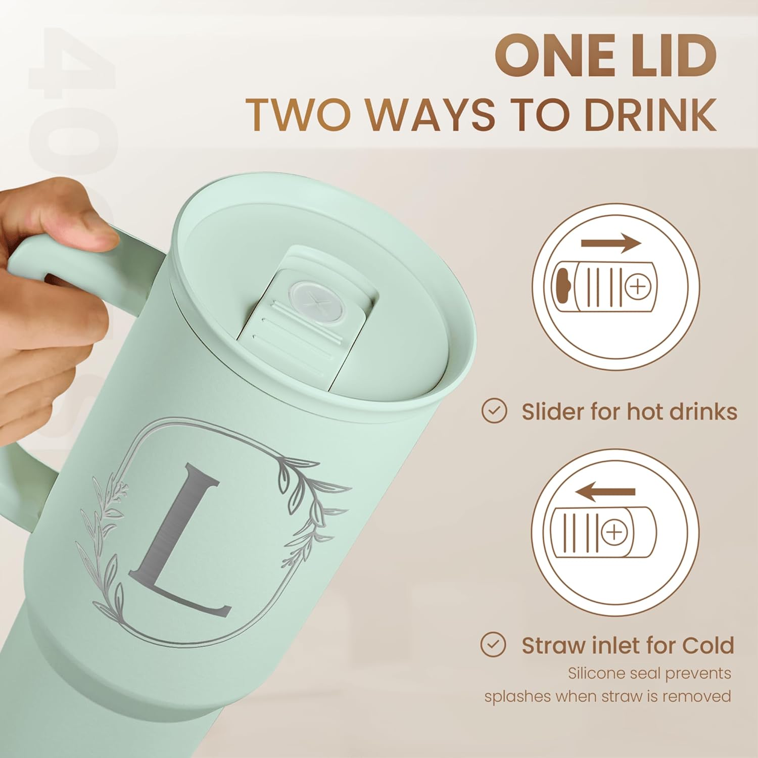 Personalized Monogrammed Tumbler with Handle 40oz, Letter L Tumblers Insulated Coffee Travel Cup, Custom Initial Gift for Women Girls Friends, Monogram Gift for Christmas Birthday Mothers Day - Image 5