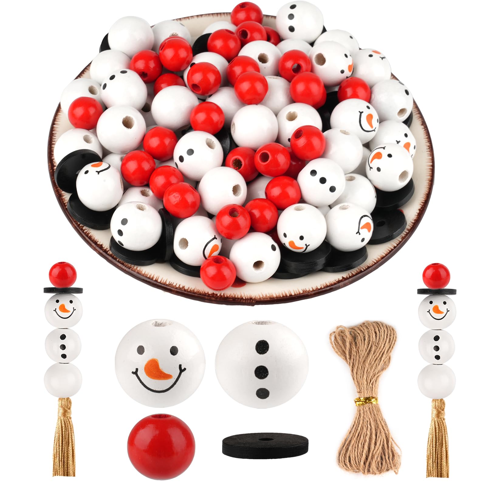 FHE- Perles En Bois De Bonhomme De Neige Perles En Bois Bonhomme
