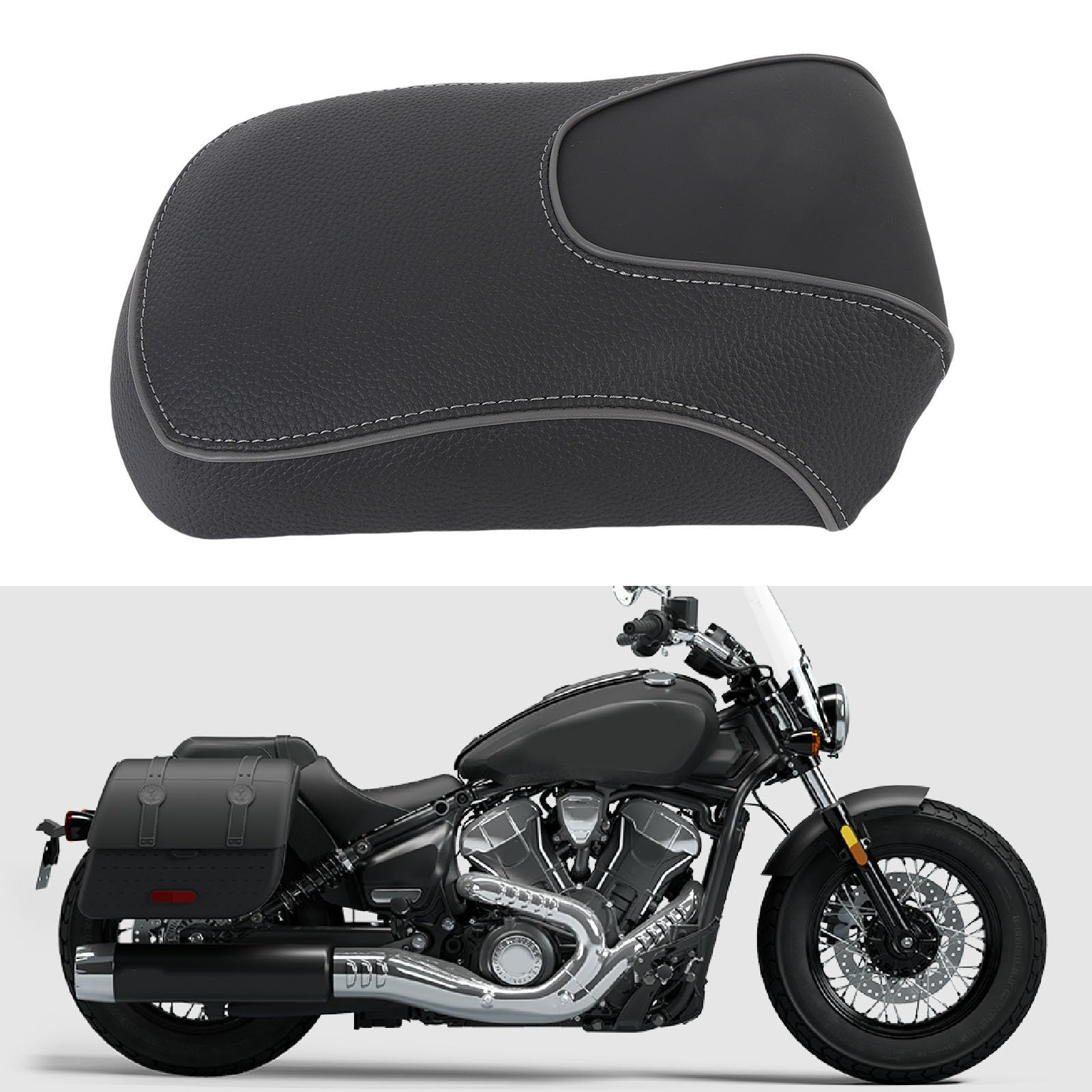 Vikye Coussin de Siège de Moto Passager, Coussin Arrière de Moto Ergonomique et Respirant en Cuir PU pour Indian Scout Sixty Bobber 2025+