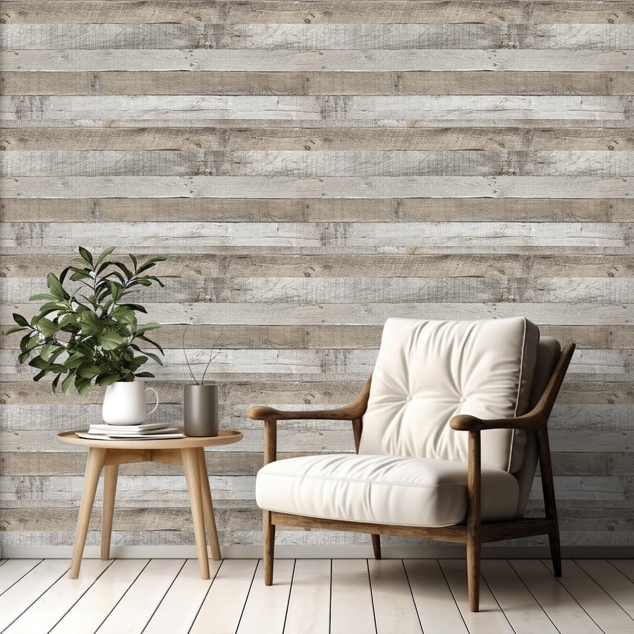 LXCREAT Natural Wood Contact Paper, Peel and Stick Wallpaper 17.5"x787.4", Self Adhesive and Removable Vintage Faux Wooden Shiplap Wall Paper for Shelf Kitchen Counter Home Walls Decoration