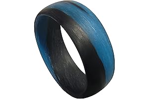 Silicone Wedding Rings Set for Couples, Carbon Fiber Blue Marble Glow Rings