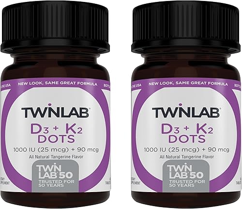 Twinlab Vitamina D3 1000 + K2 Dots - Apoyo inmunológico - 25 mcg, 60 tabletas (1000 UI) (paquete de 2) disponible en Yaxa Colombia