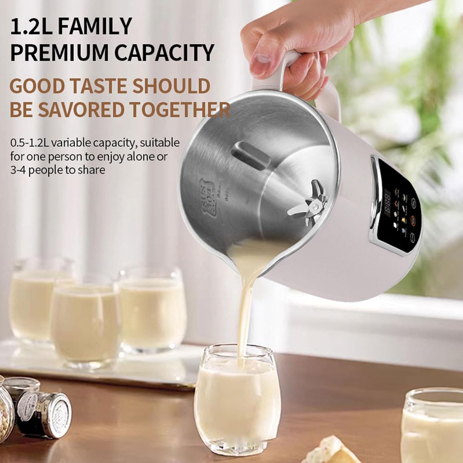Macchina per Latte di Soia 800W, Macchina per Latte di Soia Elettrica da 1,2Litri con Timer Intelligente 12 Ore e 8 Funzioni, Macchina per Latte Vegetale Completamente Automatica per Mandorle, Avena
