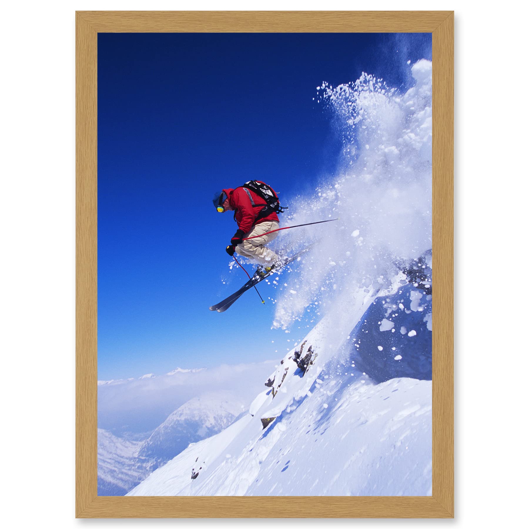 Artery8 Skier Ski Jumping Snow Sport Sky A4 Artwork Framed Wall Art Print