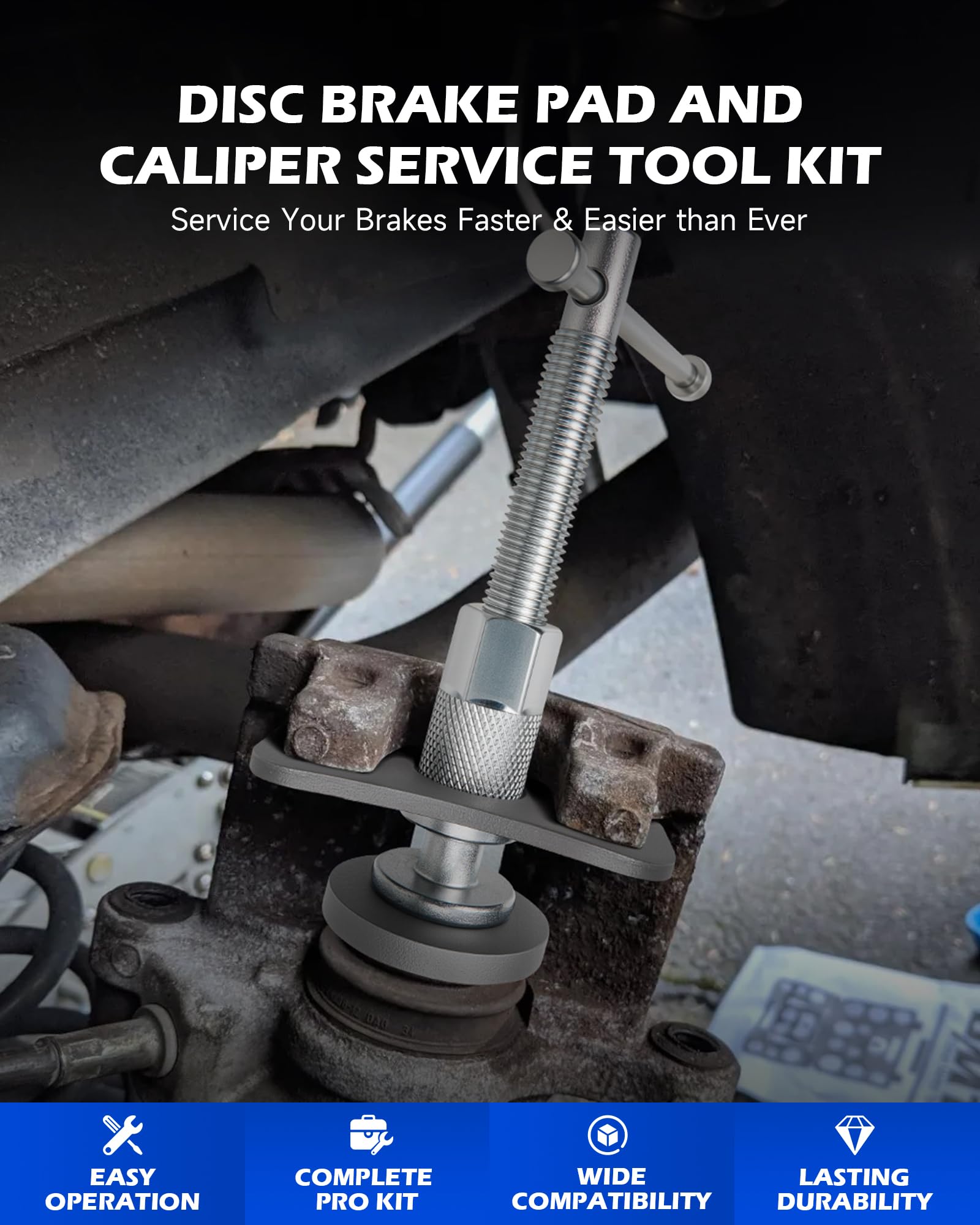Condition photo showing New/Like New for orion motor tech 24pc brake caliper compression tool set, heavy duty brake piston compressor tool and wind back tool kit for brake pad replacement, universal disc brake caliper tool set with blue case