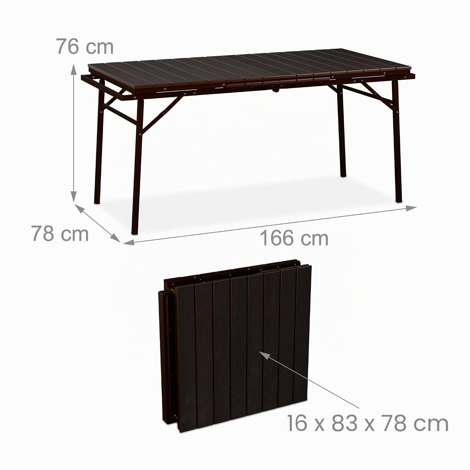 Relaxdays Table de Jardin Extensible et Pliante, Largeur : 166-215 cm, Plastique et Acier, 8 Personnes, Marron