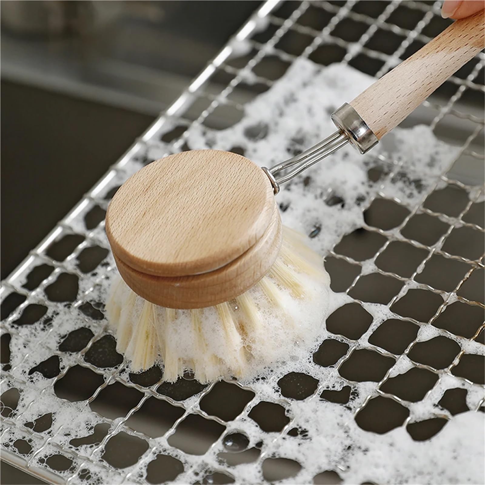 Juego de cepillos for Platos Cocina, Cepillo Madera con Mango Largo y 4 Cabezales Repuesto para Cocina