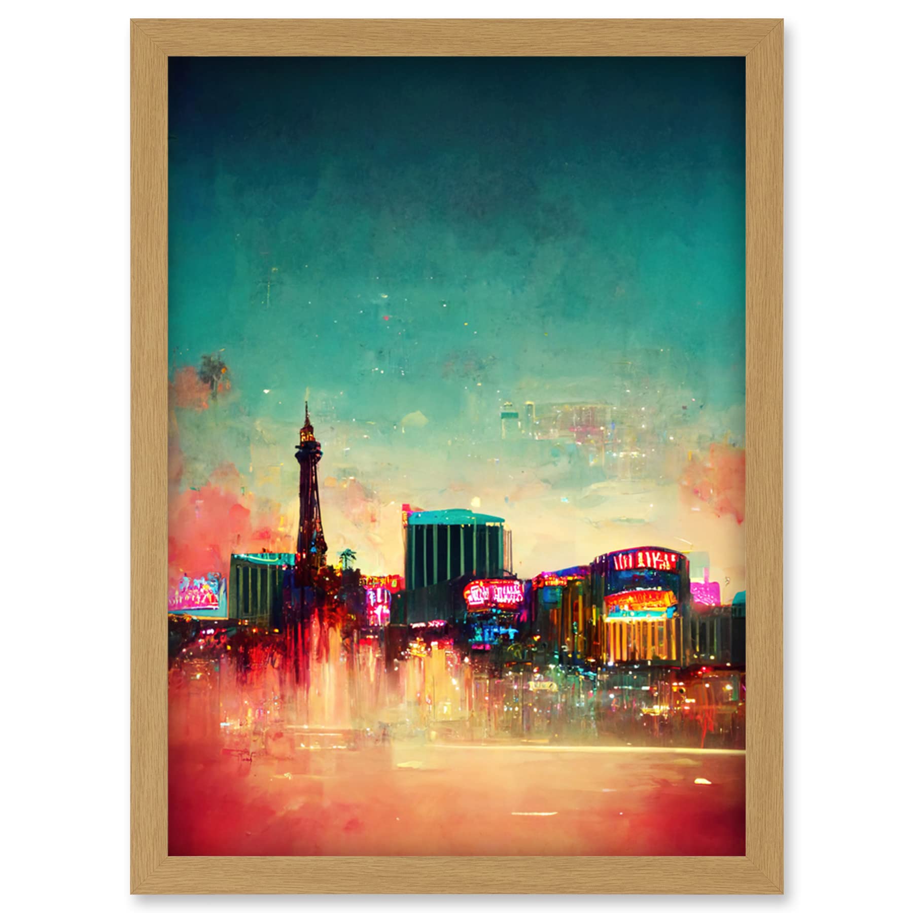 Doppelganger33 LTD Modern Las Vegas Skyline Colourful Acrylic Cityscape Artwork Framed Wall Art Print A4
