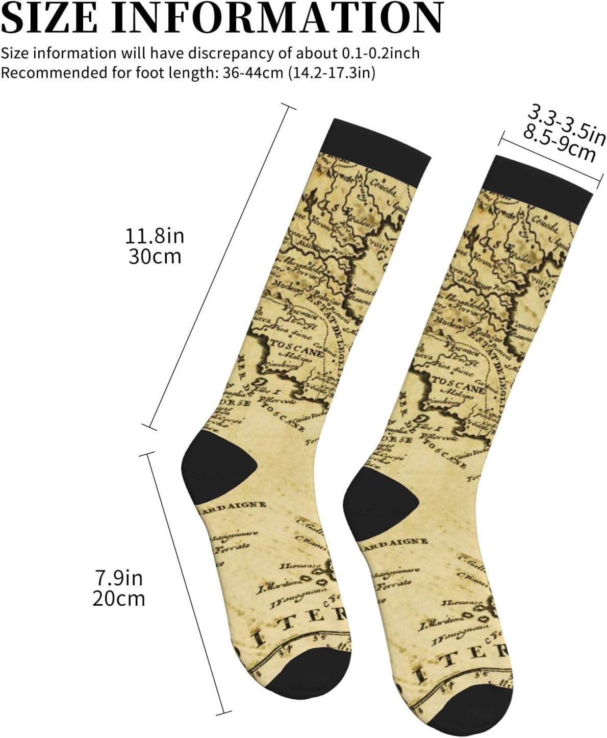 Old Map Of Italy Tight Fitting Women'S Men'S Knee High Running Socks