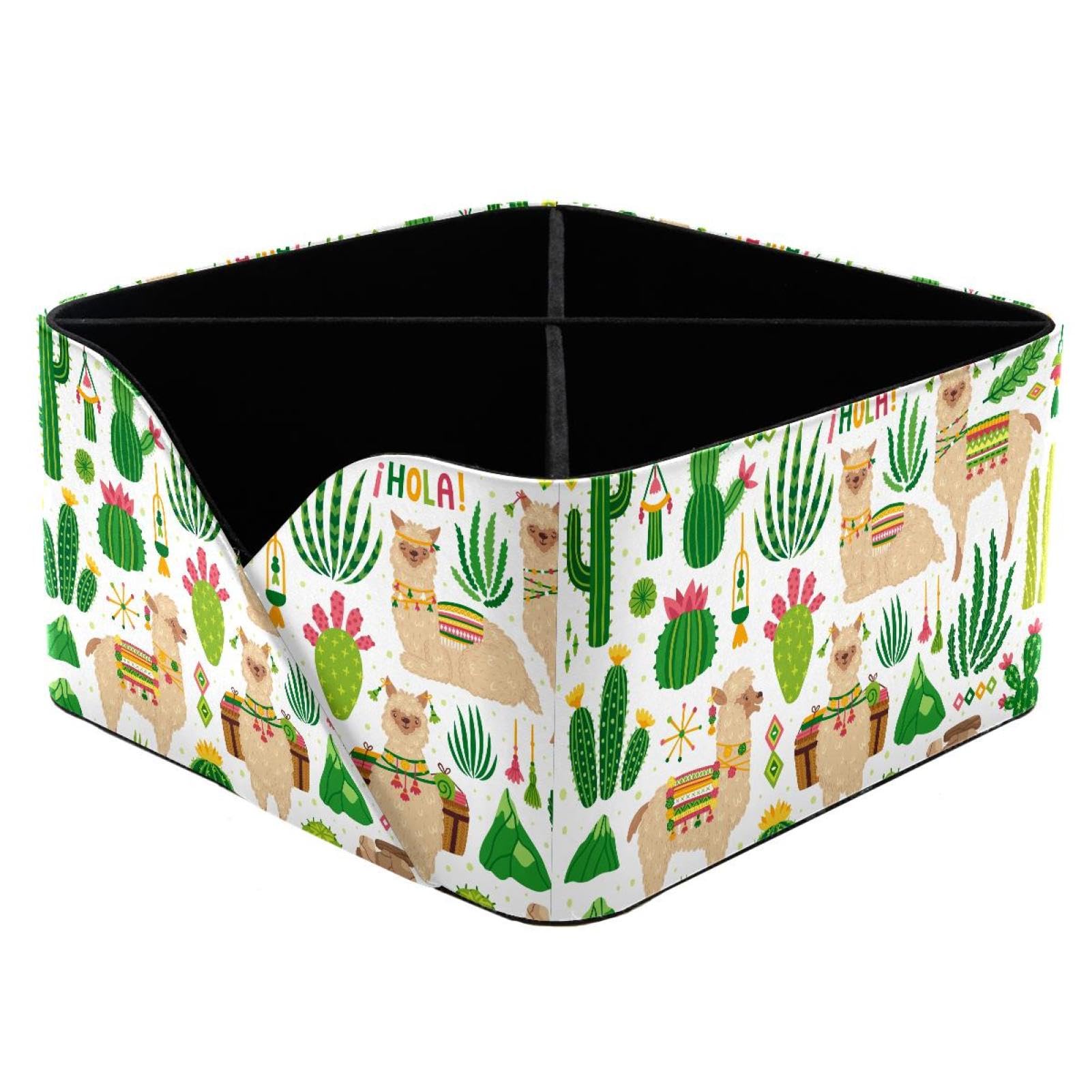 KengjuTesu Llamas Cacti Alpacas Spanish Hello Desktop Organizer Pen Holder, Rectangular Pencil Cup for Office, Study and Makeup Stations