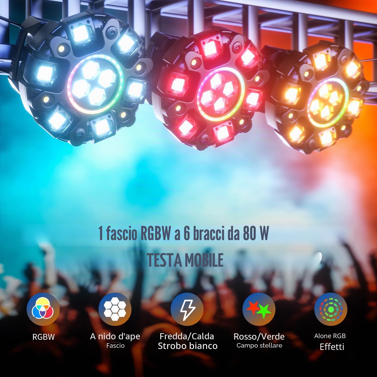 Teste Mobili LED 180W, Beam Luce da Discoteca RGBW Luci da Palcoscenico per DJ Disco Banchetti Bar Party