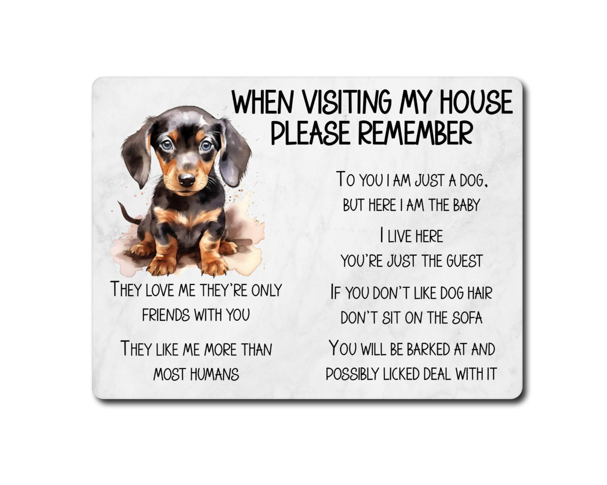 decalarama Dachshund Metal Sign Gift – When Visiting My House Please Remember - Cute Fun Novelty Dog Aluminium Present