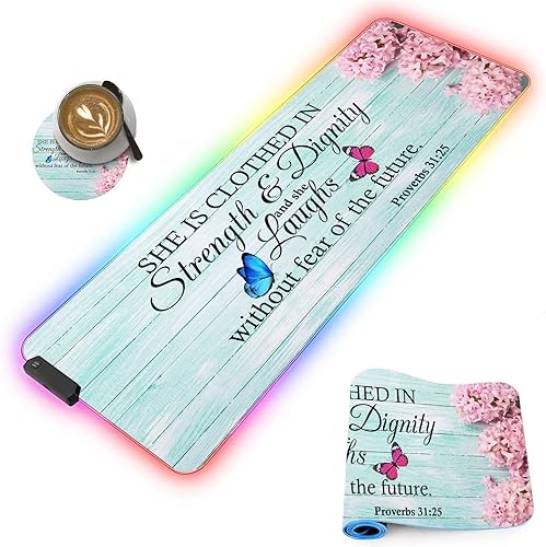 Miniatura 29 de Alfombrilla de mouse para juegos RGB personalizada y posavasos para café, base de goma antideslizante LED grande y brillante, alfombrilla de mouse