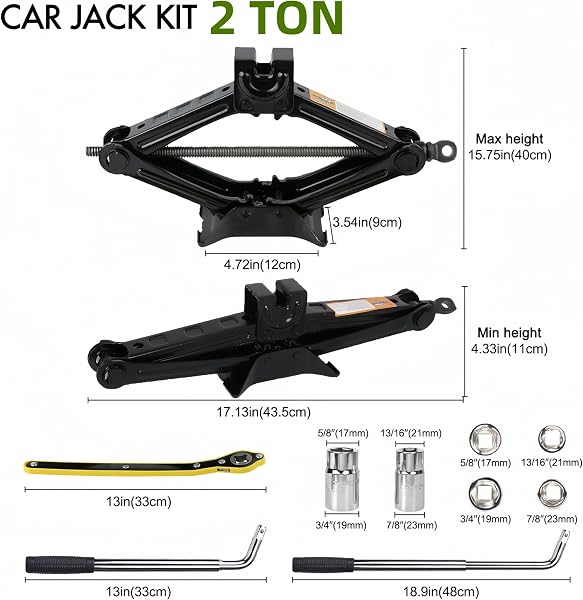 2 Tonne Scissor Jack Kit for Car SUV Universal Tyre Change Tool Set with Ratchet Wrench, Lug Nut Wrench (17/19/21/23mm), Gloves & Bag, Emergency Roadside Recovery Lifting Kit for Vehicle Van - 2