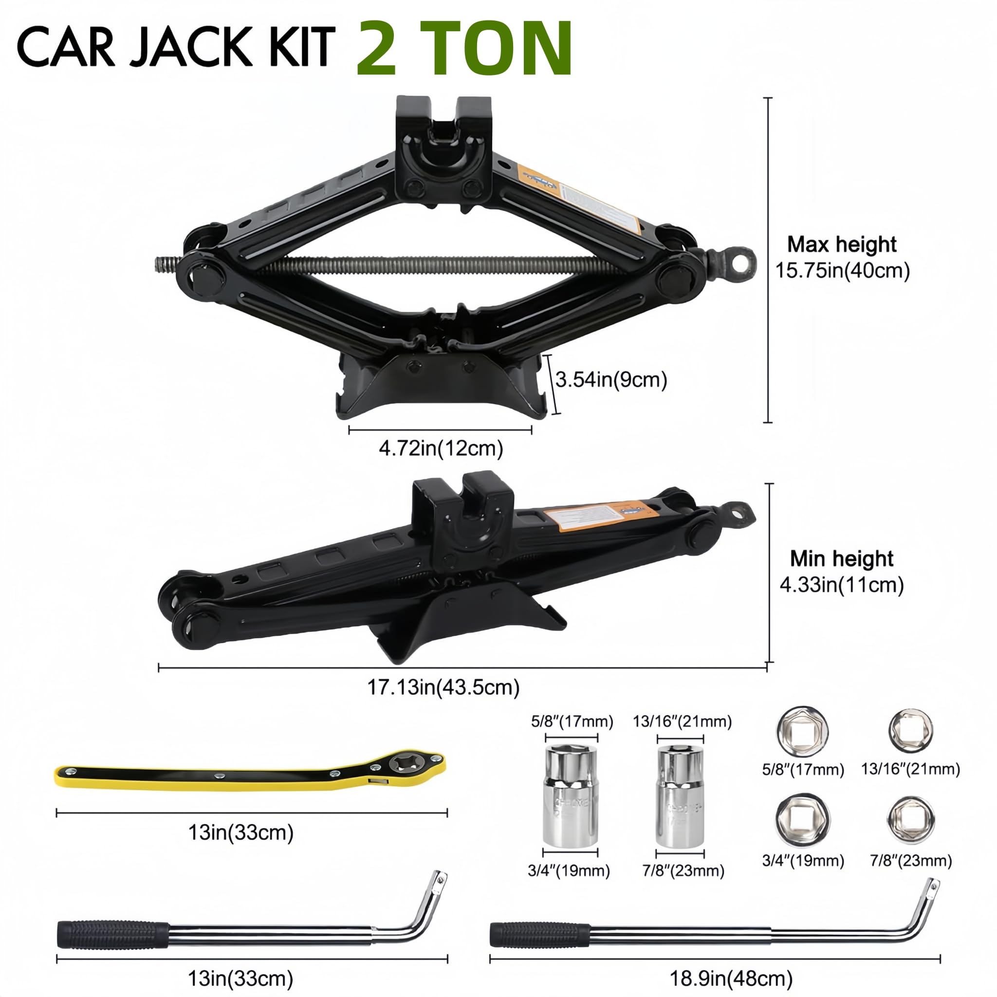 2 Tonne Scissor Jack Kit for Car SUV Universal Tyre Change Tool Set with Ratchet Wrench, Lug Nut Wrench (17/19/21/23mm), Gloves & Bag, Emergency Roadside Recovery Lifting Kit for Vehicle Van — view 2