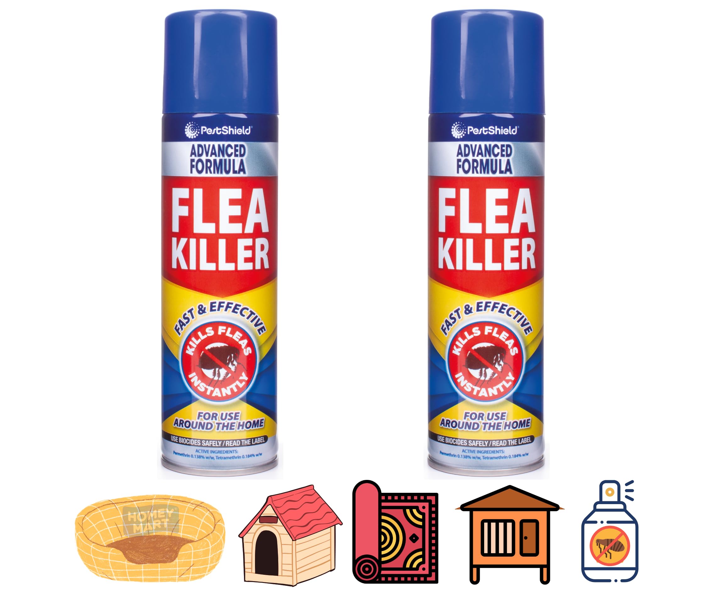 2 x Household Flea Spray 200ml | Kills Fleas Instantly | Flea Treatment for Home, Carpets, Dog Beds, Pet Beds, Kennels, Hutches & Soft Furnishings | Tick Protection Included