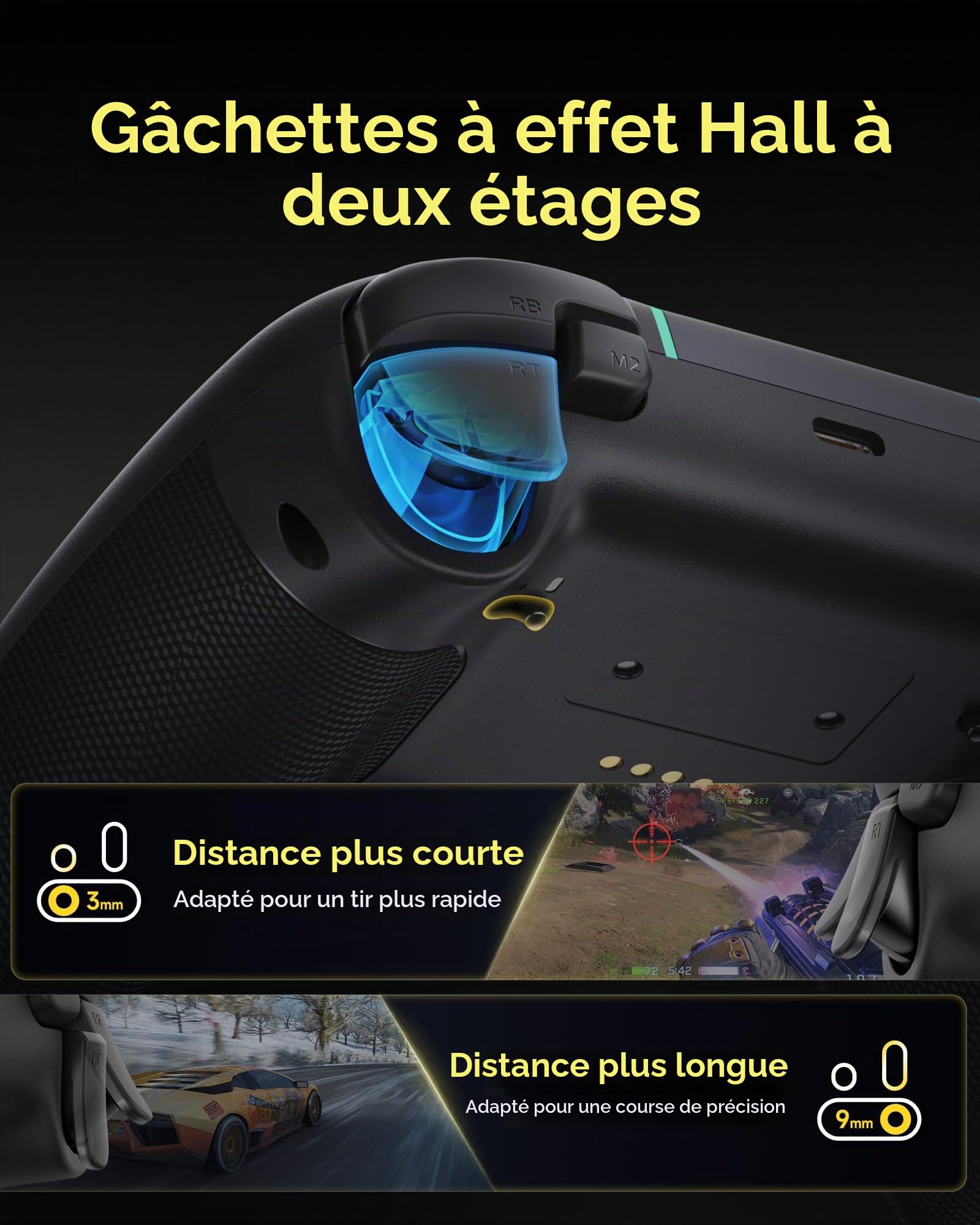 EasySMX X05Pro Manette PC sans Fil avec Station de Charge, Boutons Silencieux, Joysticks Hall, 1000Hz, Gâchettes 2 Niveaux, D-Pad 8 Directions, Batterie 1000mAh, pour PC/Switch/Android/iOS – Noir.