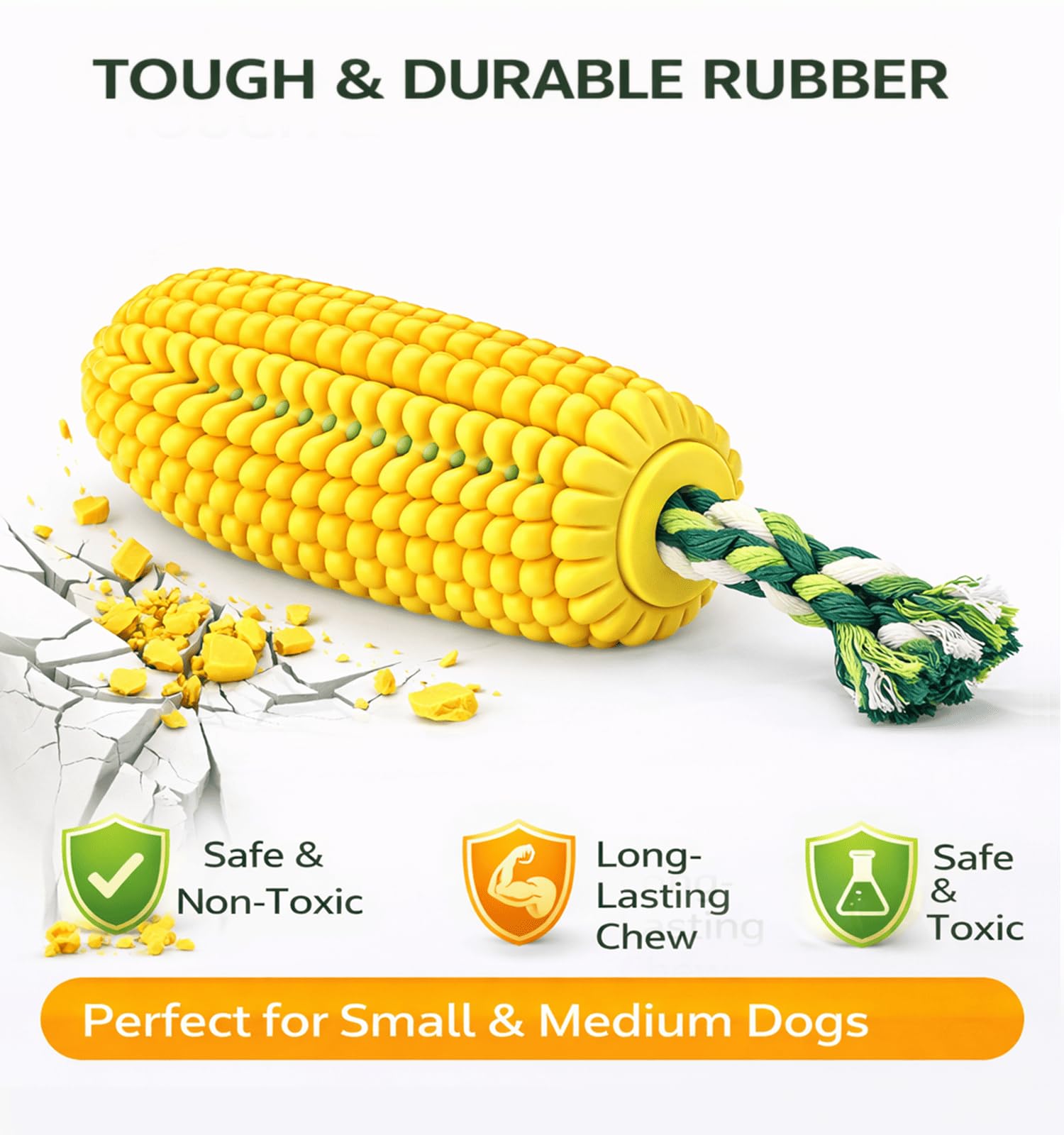 16 cm Mais-Hundespielzeug für aggressive Kauer, langlebiges Gummi-Zahnspielzeug für Welpen, Hundespielzeug, um sie zu beschäftigen, quietschendes Hundespielzeug, Beißen und Bürsten Zahnspielzeug für