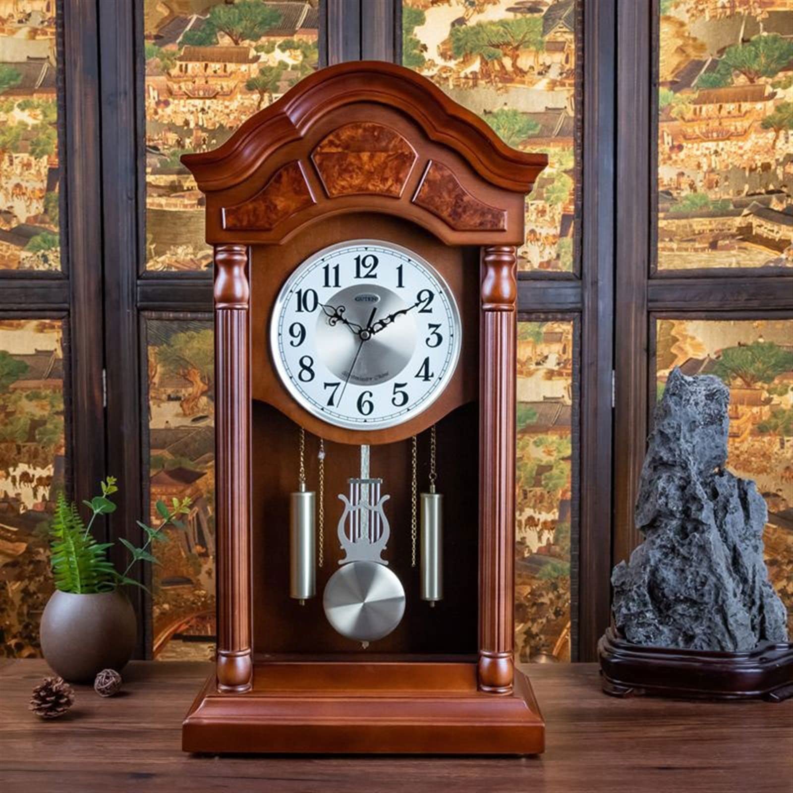 Reloj de Escritorio Reloj de Madera Informe Horas Sala Estar Escritorio Decorativo Retro Cuarzo Grande